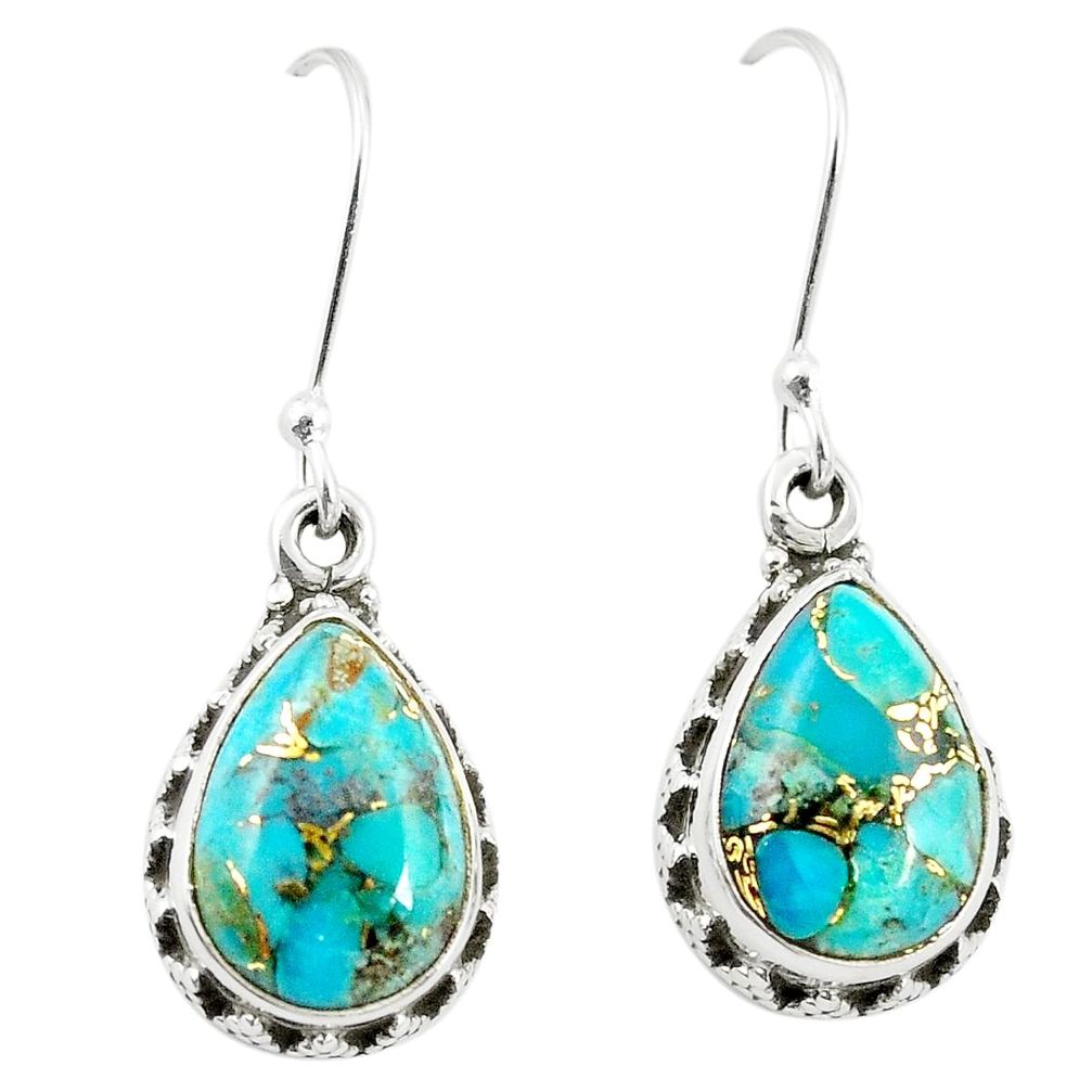 Blue copper turquoise 925 sterling silver earrings jewelry m37535