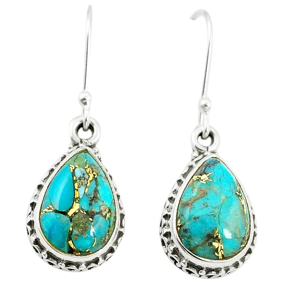 Blue copper turquoise 925 sterling silver earrings jewelry m37537