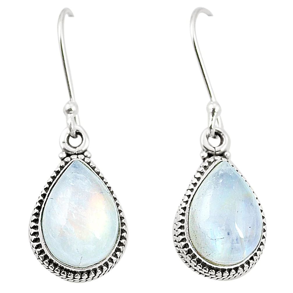 Natural rainbow moonstone 925 sterling silver dangle earrings m37636