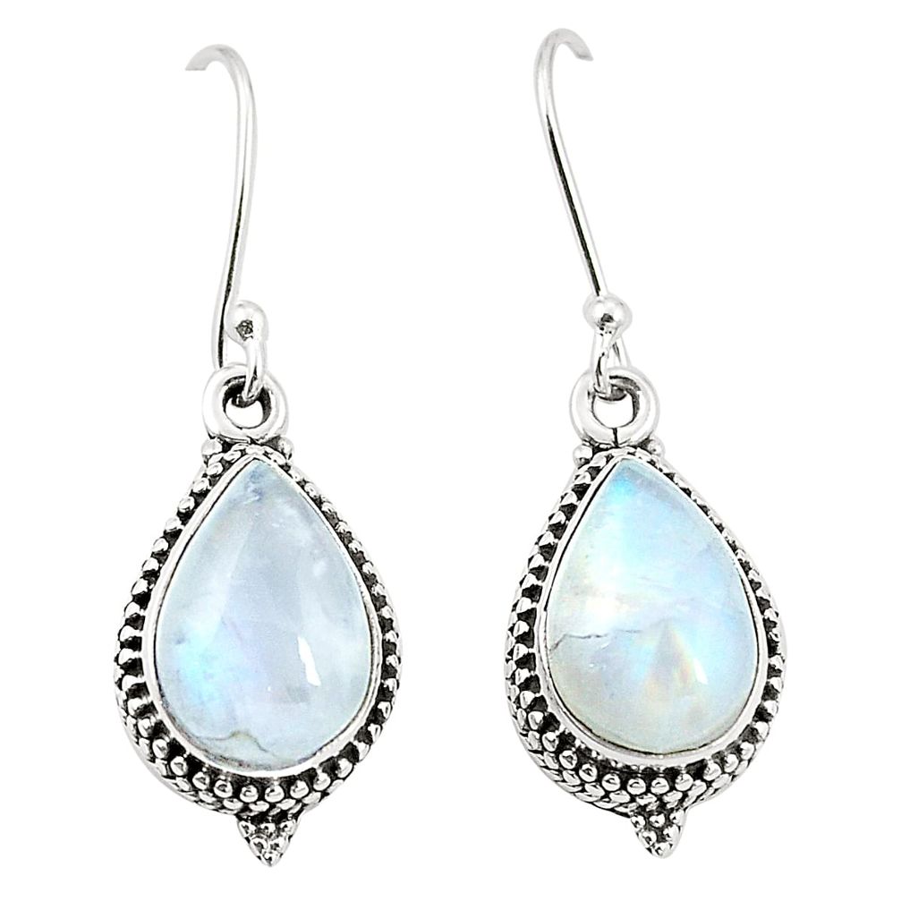 Natural rainbow moonstone 925 sterling silver dangle earrings m37638