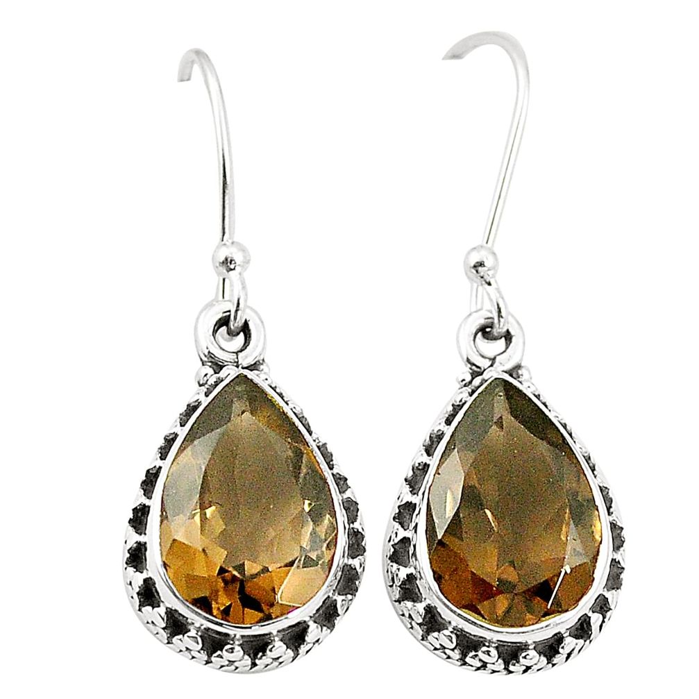 Brown smoky topaz 925 sterling silver dangle earrings jewelry m37673