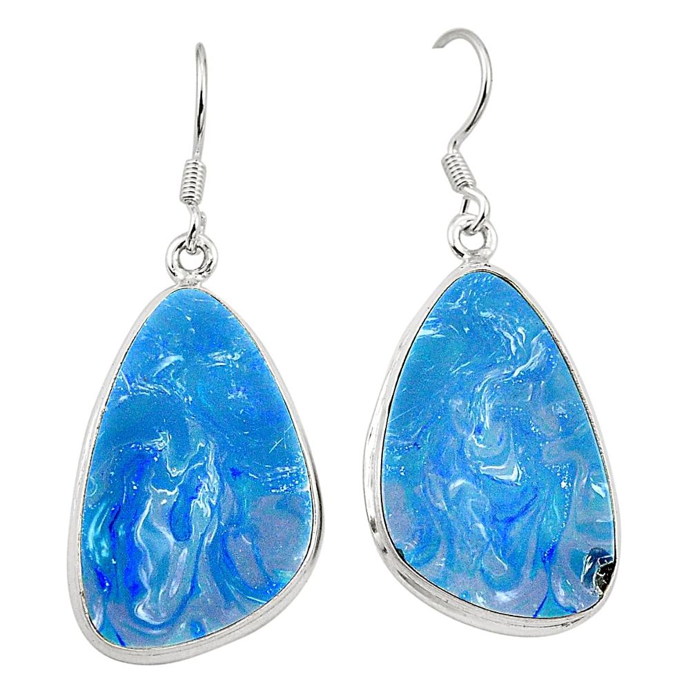 Natural blue doublet opal australian 925 sterling silver earrings m37922