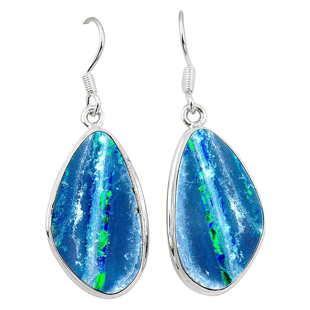 Natural blue doublet opal australian 925 sterling silver earrings m37923