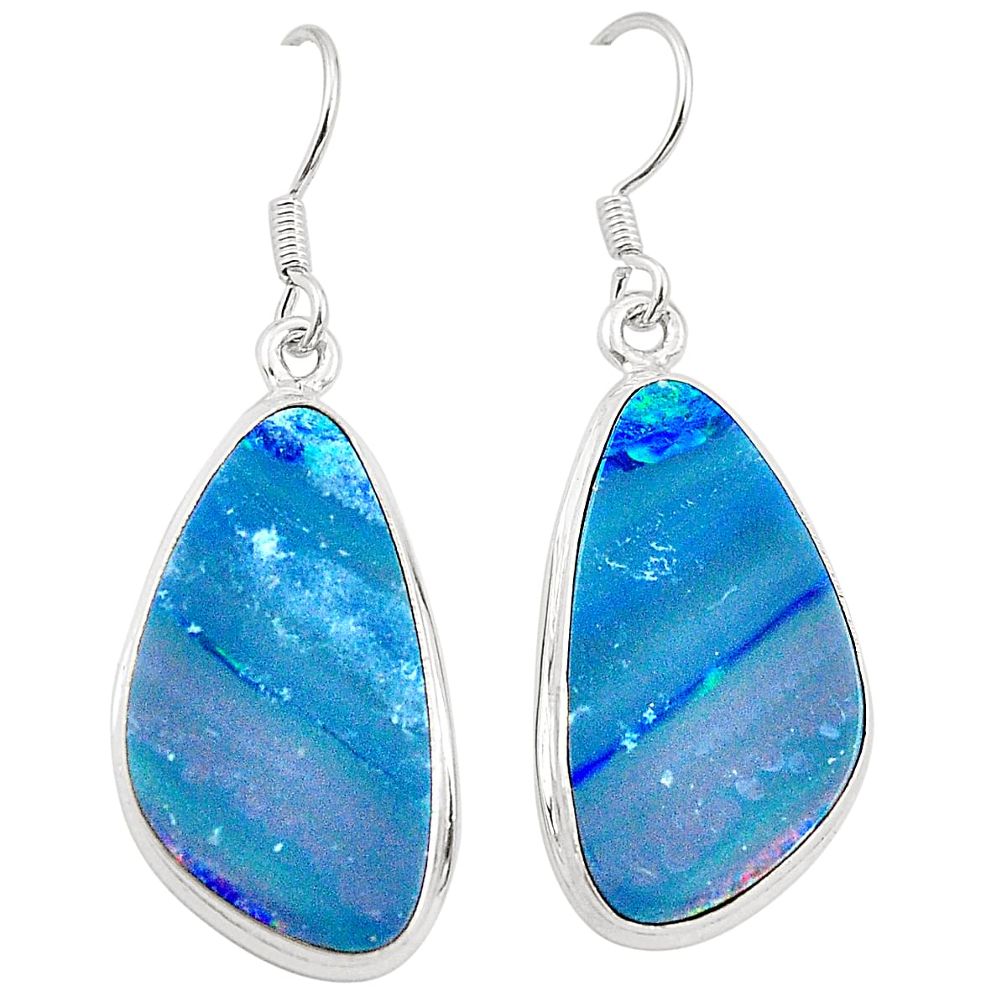 Natural blue doublet opal australian 925 sterling silver earrings m37924