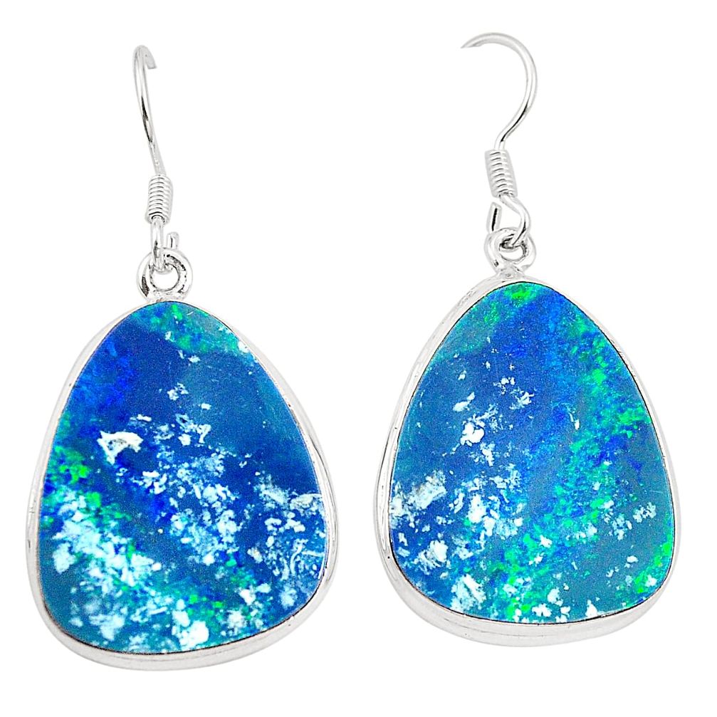 925 sterling silver natural blue doublet opal australian earrings m37925