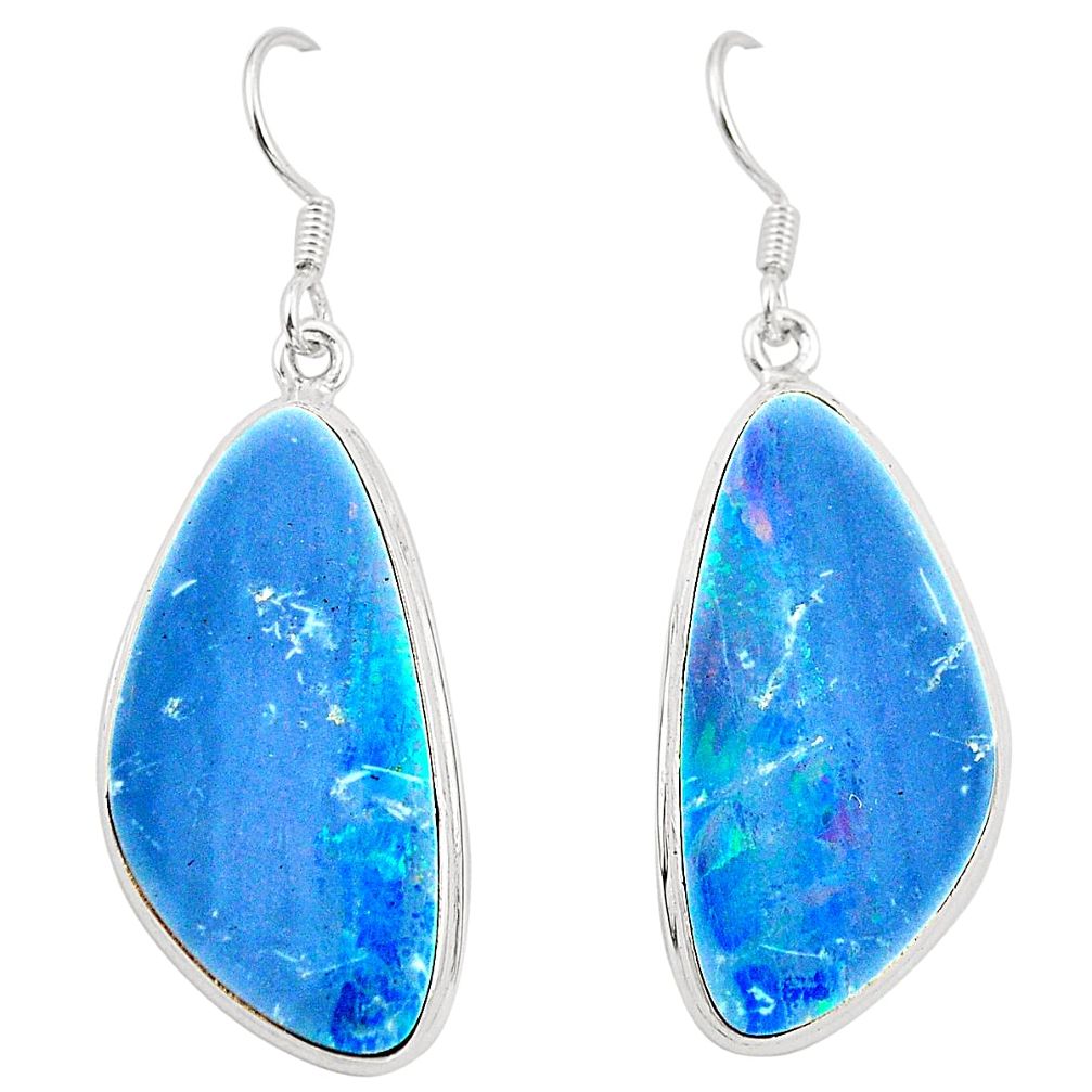 Natural blue doublet opal australian 925 sterling silver earrings m37926