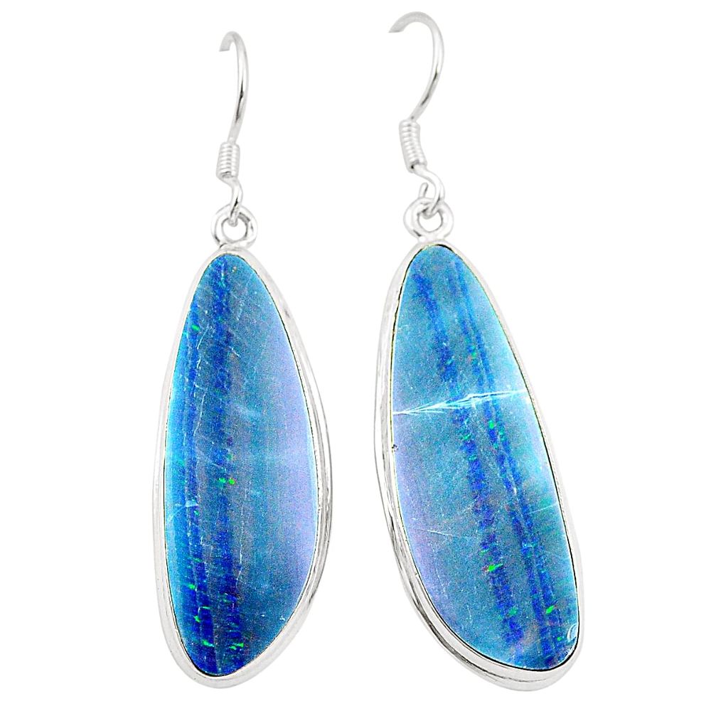 Natural blue doublet opal australian 925 sterling silver earrings m37927