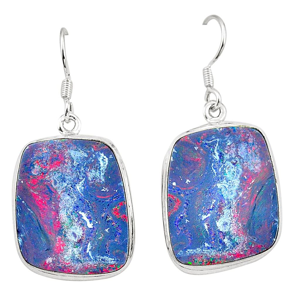 Natural blue doublet opal australian 925 sterling silver earrings m37928