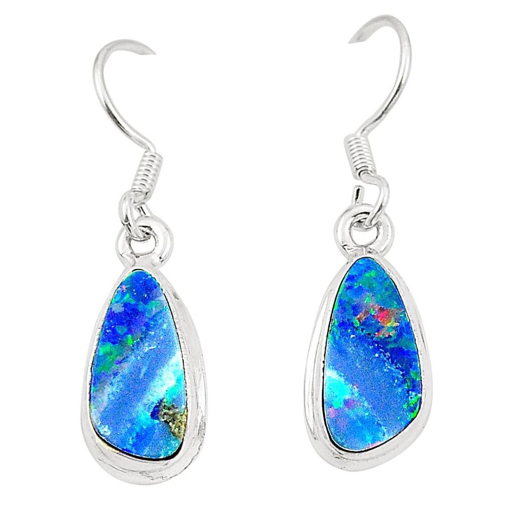 Natural blue doublet opal australian 925 silver dangle earrings m37941