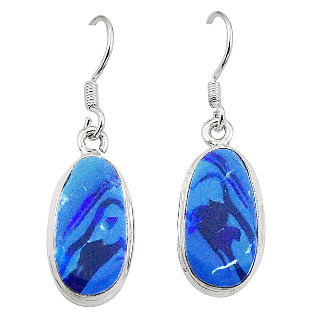 Natural blue doublet opal australian 925 silver dangle earrings m37943
