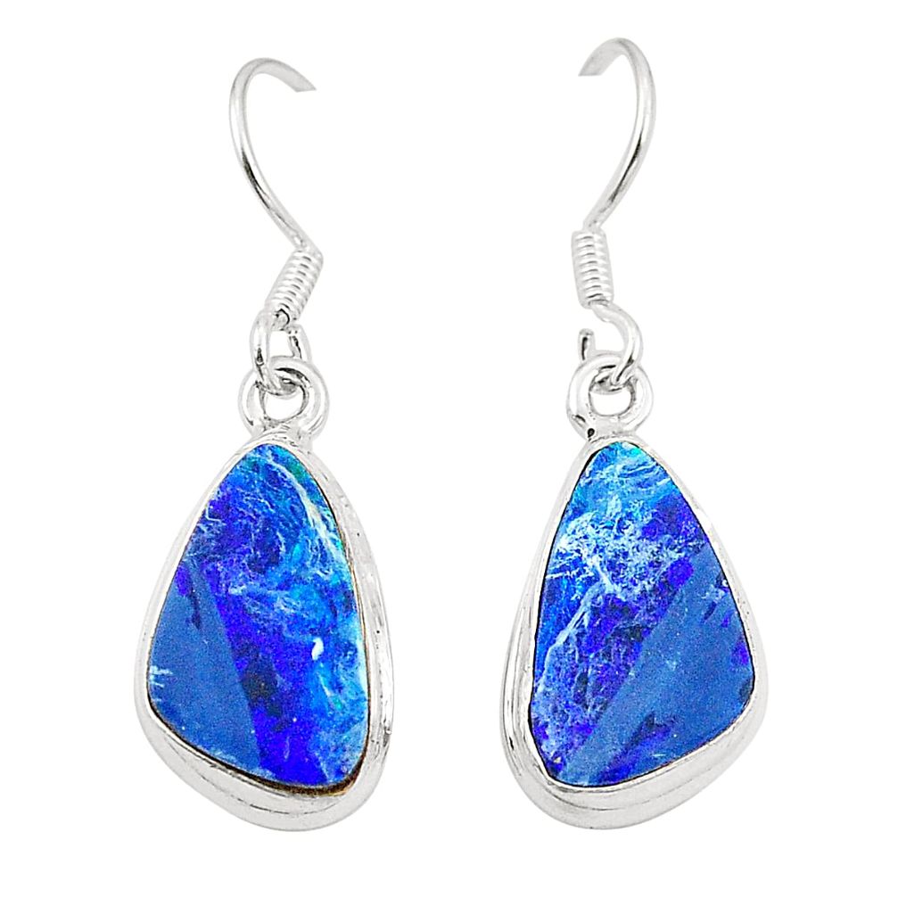 Natural blue doublet opal australian 925 silver dangle earrings m37946