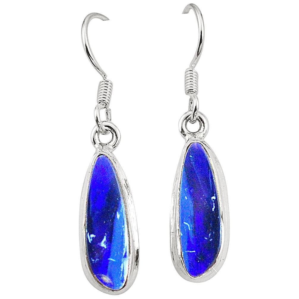 Natural blue doublet opal australian 925 silver dangle earrings m37947