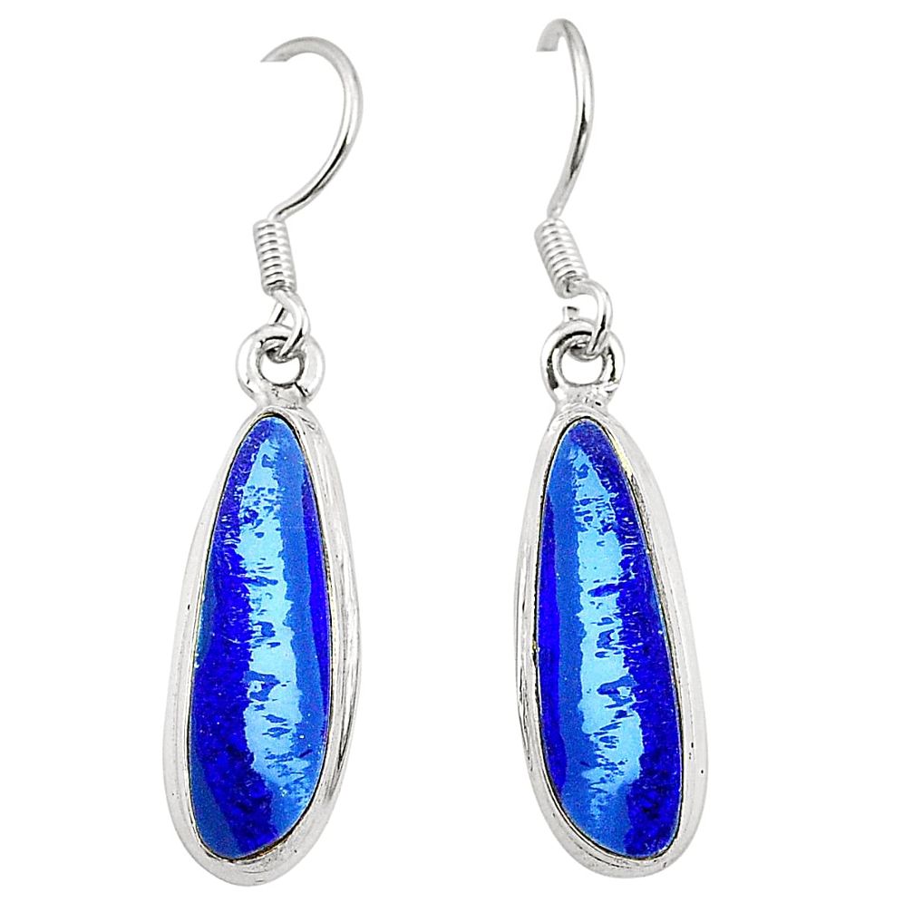 Natural blue doublet opal australian 925 silver dangle earrings m37948