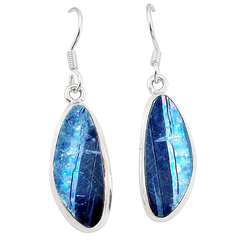 Natural blue doublet opal australian 925 silver earrings jewelry m37954