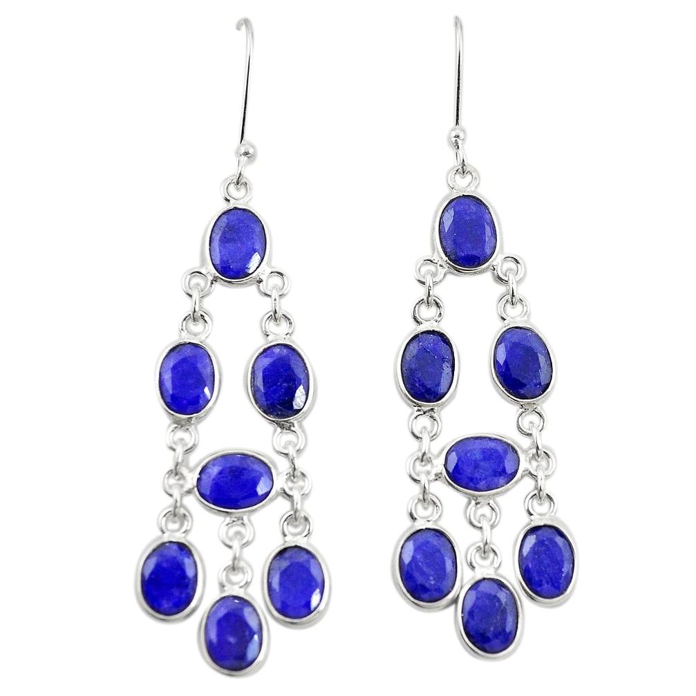 Natural blue sapphire 925 sterling silver dangle earrings m38041