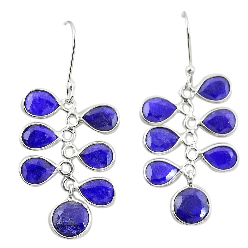 Natural blue sapphire 925 sterling silver dangle earrings m38049