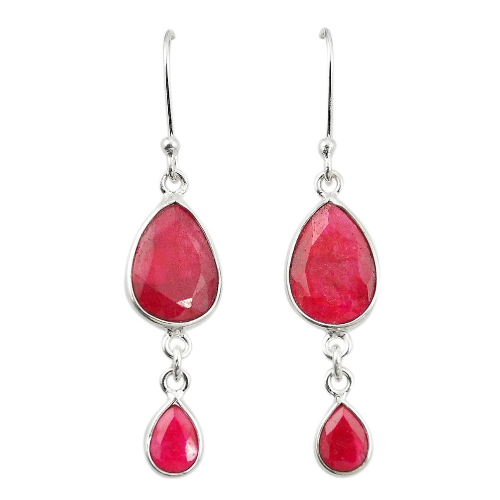 Natural red ruby 925 sterling silver dangle earrings jewelry m38086