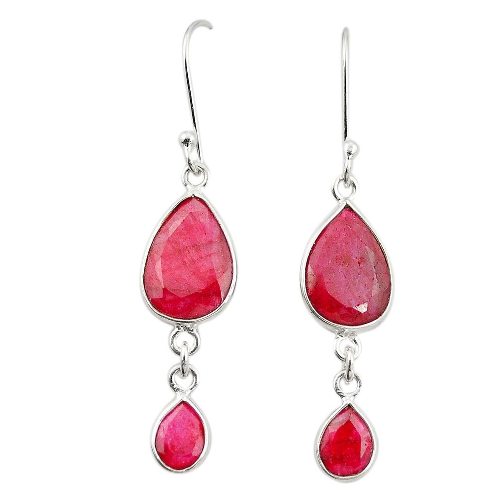 Natural red ruby 925 sterling silver dangle earrings jewelry m38087