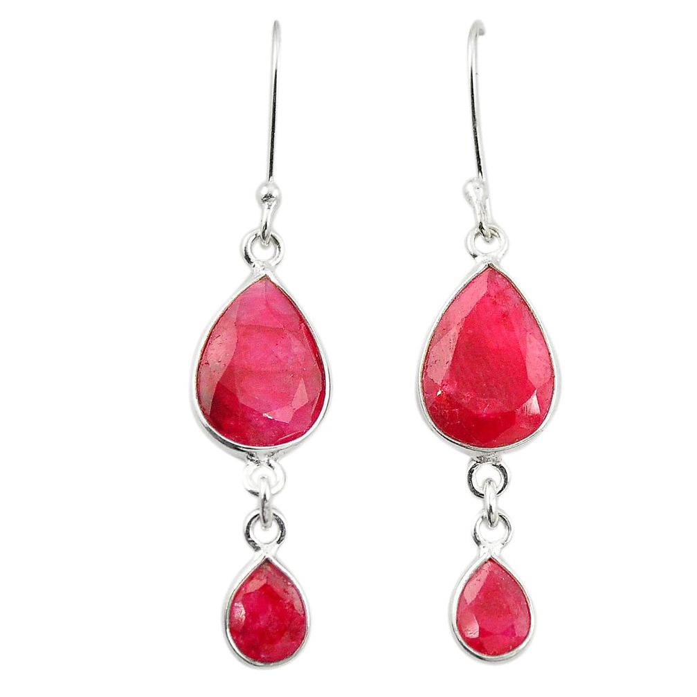 Natural red ruby 925 sterling silver dangle earrings jewelry m38088