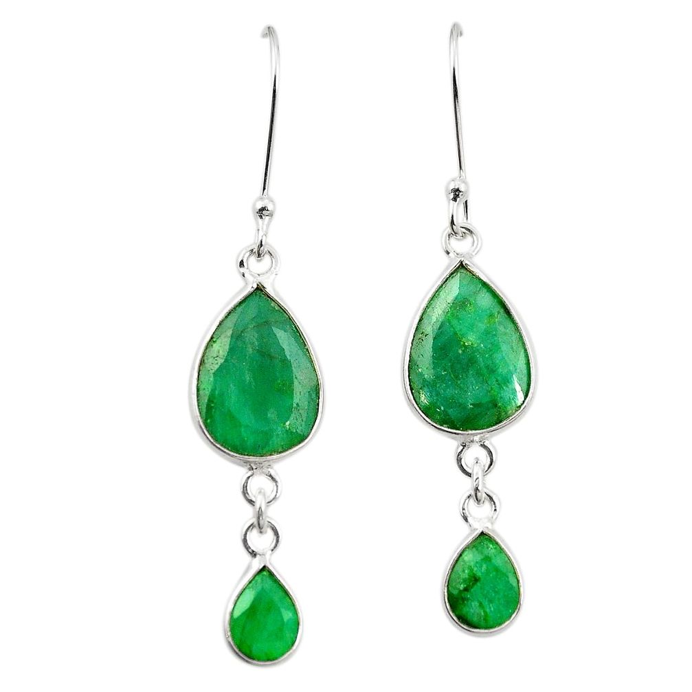 Natural green emerald 925 sterling silver dangle earrings m38093