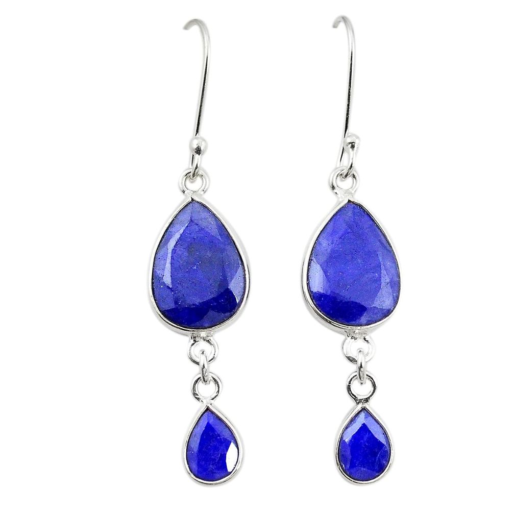 Natural blue sapphire 925 sterling silver dangle earrings jewelry m38094