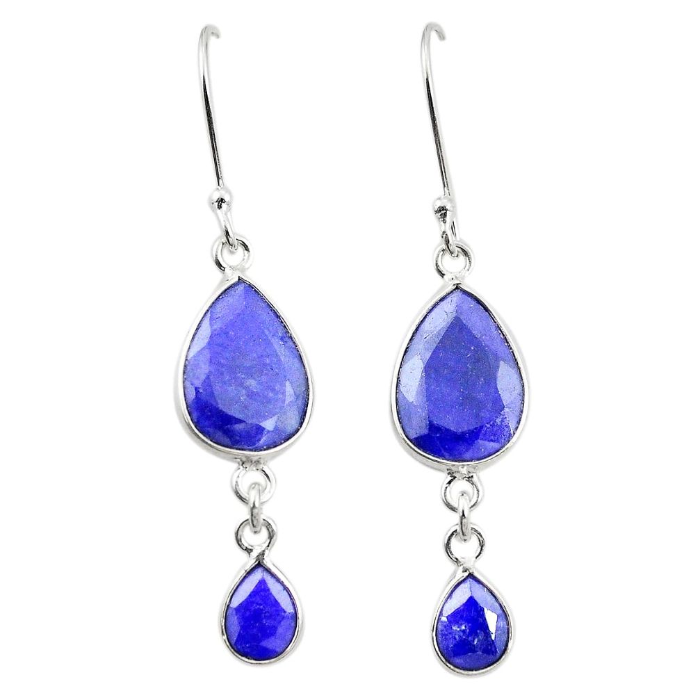 Natural blue sapphire 925 sterling silver dangle earrings jewelry m38095