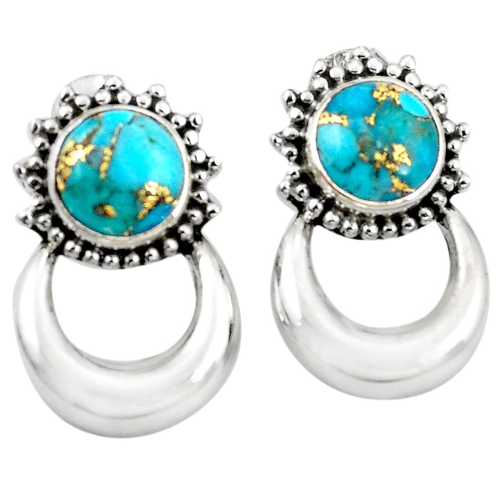 Blue copper turquoise 925 sterling silver dangle earrings jewelry m38216