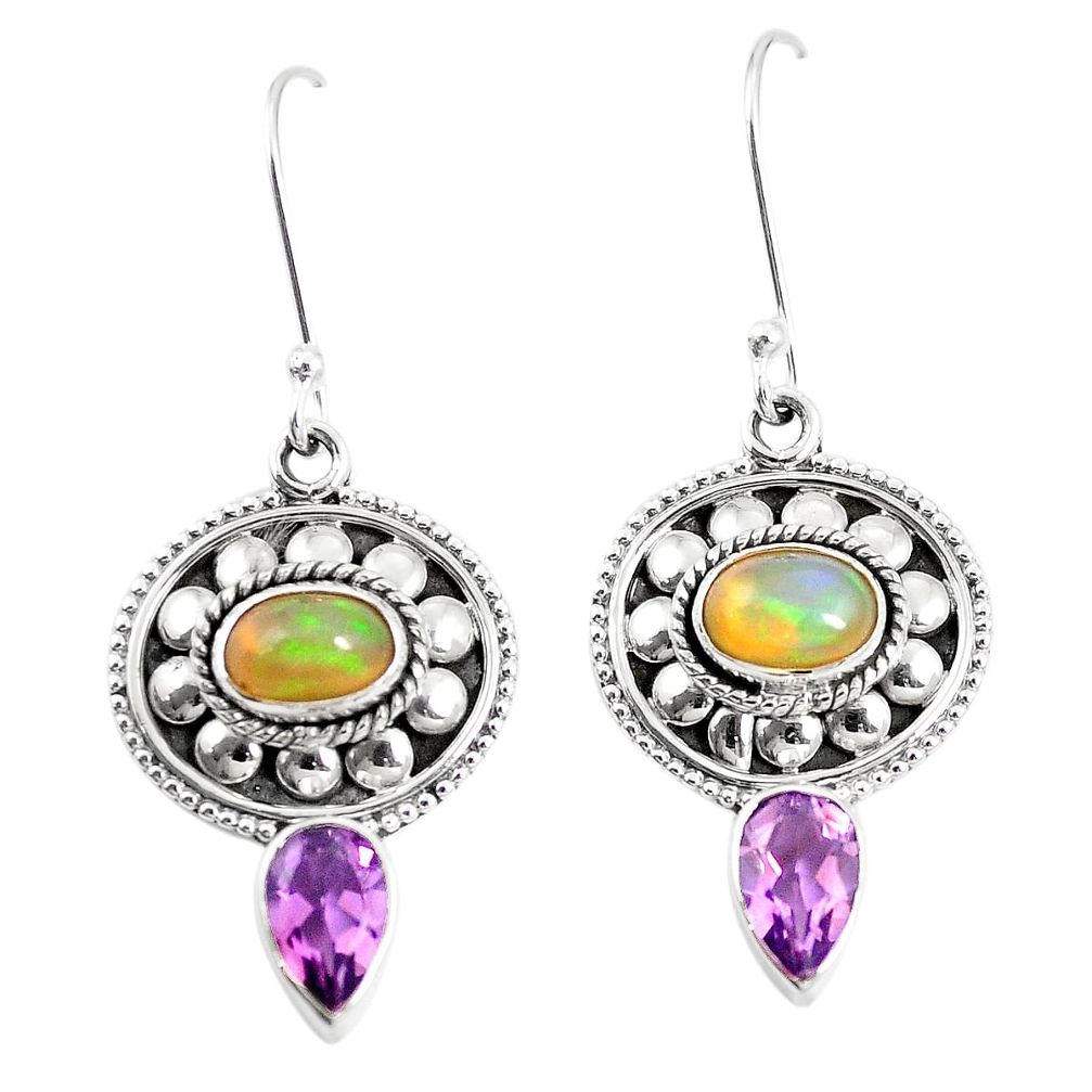 Natural multi color ethiopian opal amethyst 925 silver earrings m38401
