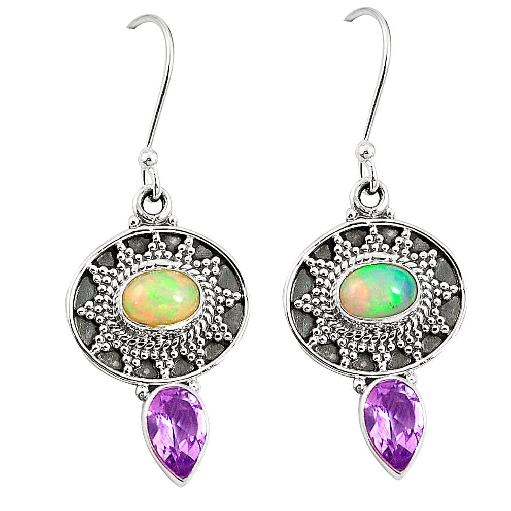 925 silver natural multi color ethiopian opal dangle earrings jewelry m38424