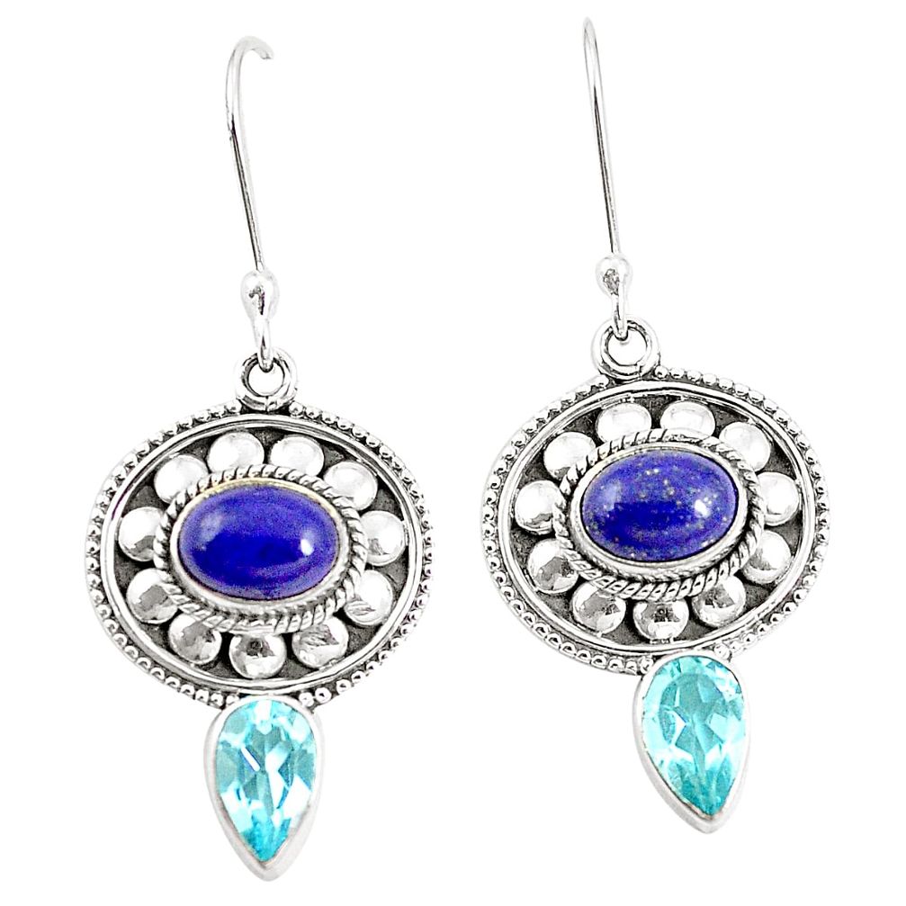 Natural blue lapis lazuli topaz 925 sterling silver earrings jewelry m38463