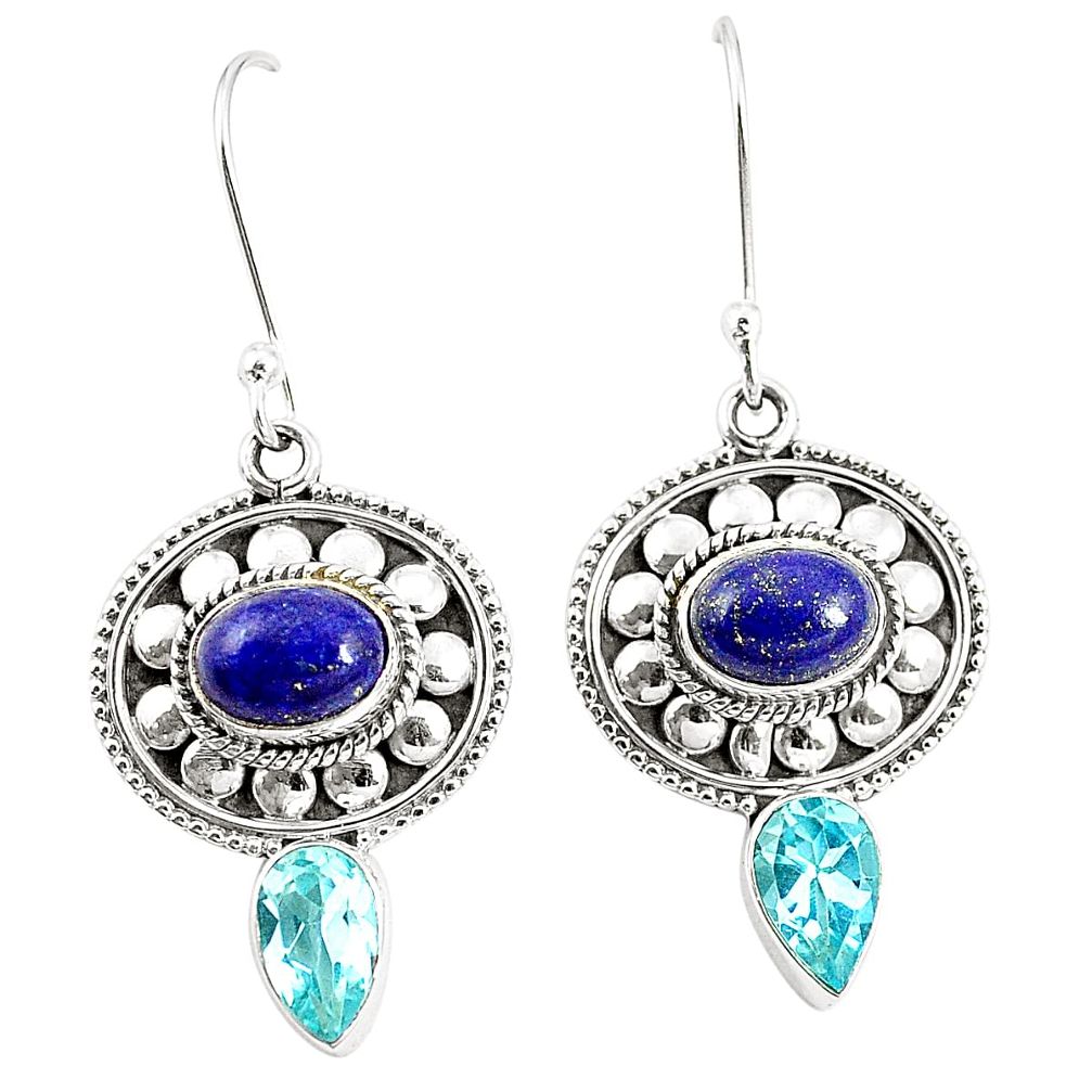 Natural blue lapis lazuli topaz 925 sterling silver earrings jewelry m38466