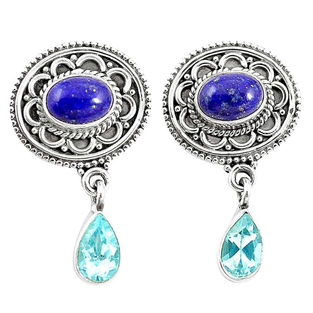 Natural blue lapis lazuli topaz 925 sterling silver earrings jewelry m38470