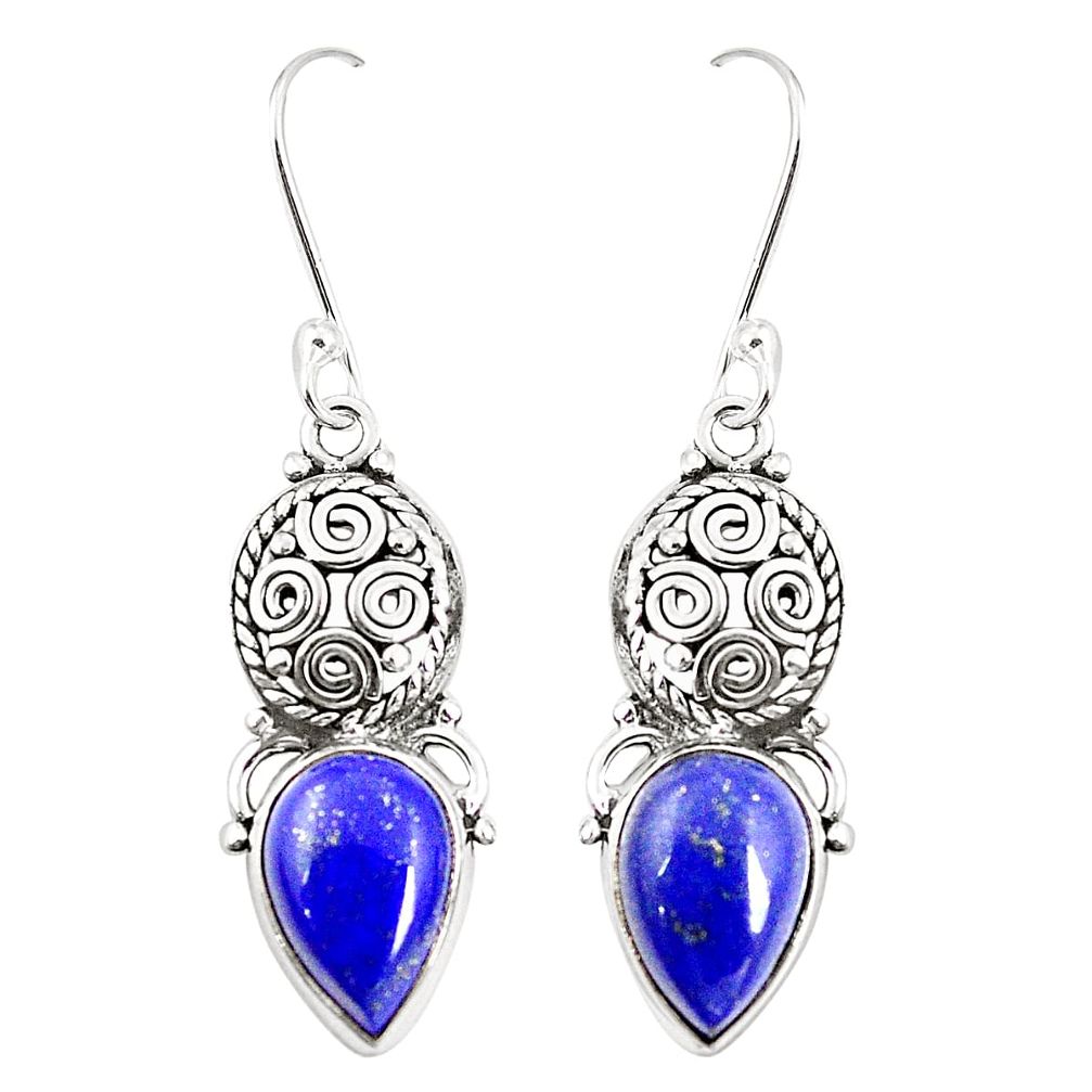 Natural blue lapis lazuli 925 sterling silver dangle earrings m38582