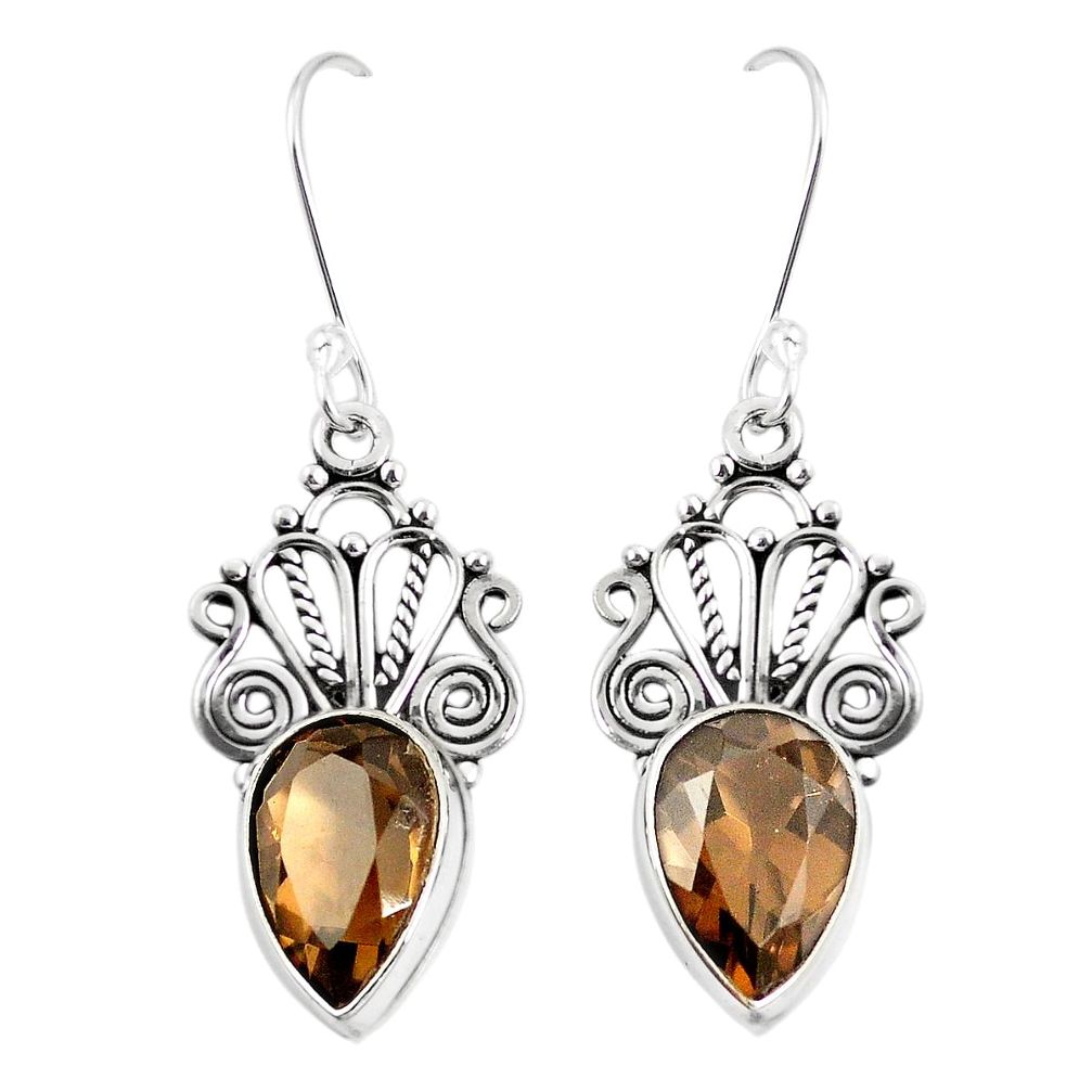 Brown smoky topaz 925 sterling silver dangle earrings jewelry m38603