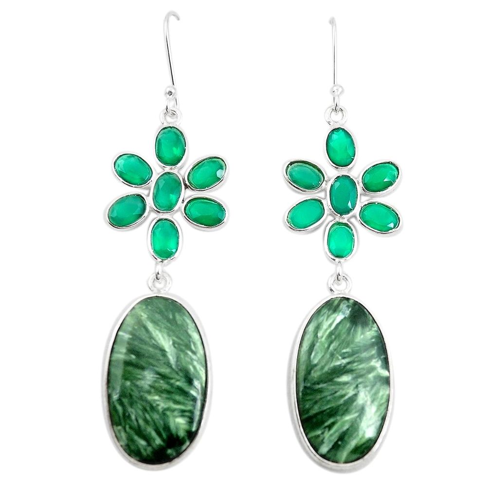 Natural green seraphinite (russian) 925 silver dangle earrings m39005