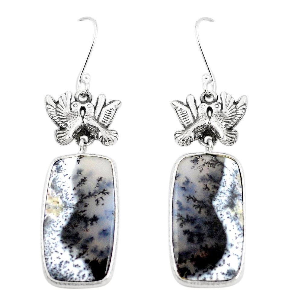 925 silver natural white dendrite opal (merlinite) love birds earrings m39044