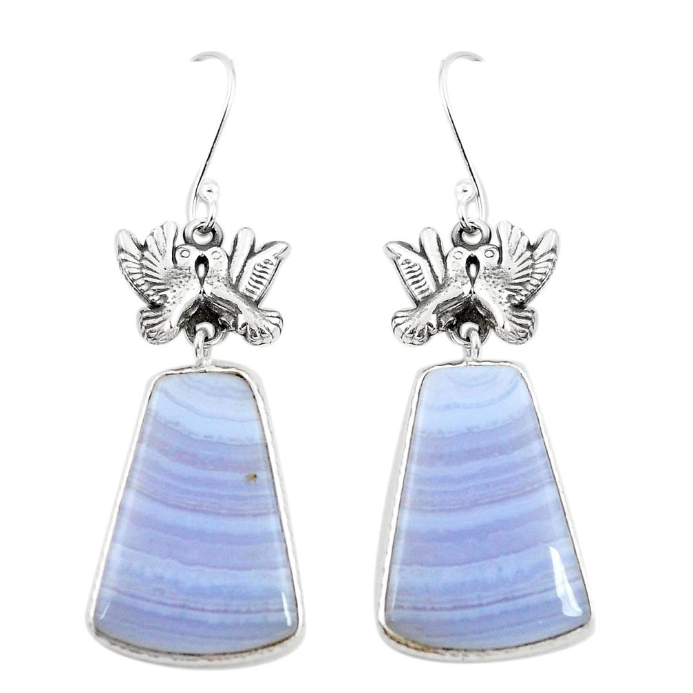 Natural blue lace agate 925 sterling silver love birds earrings m39047