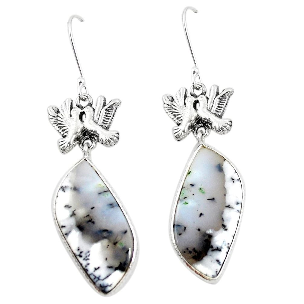 925 silver natural white dendrite opal (merlinite) love birds earrings m39060