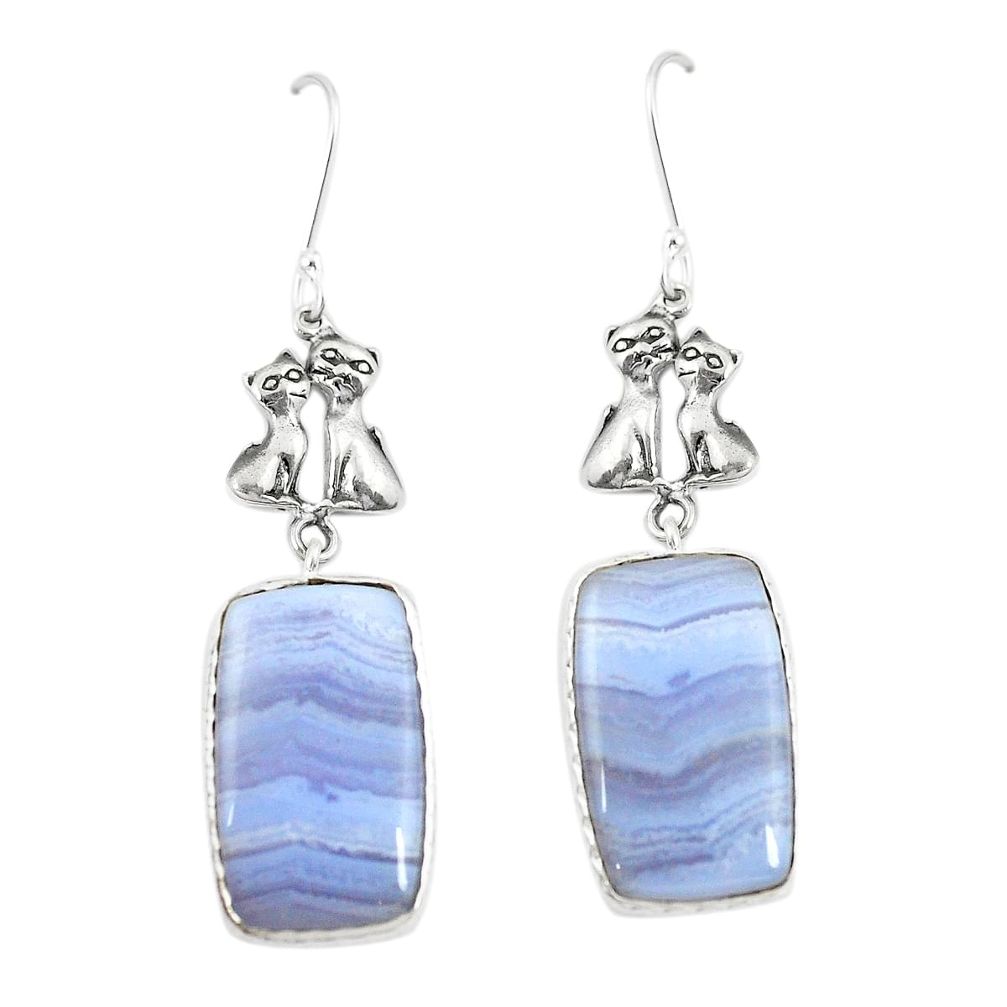 925 sterling silver natural blue lace agate two cats earrings m39084