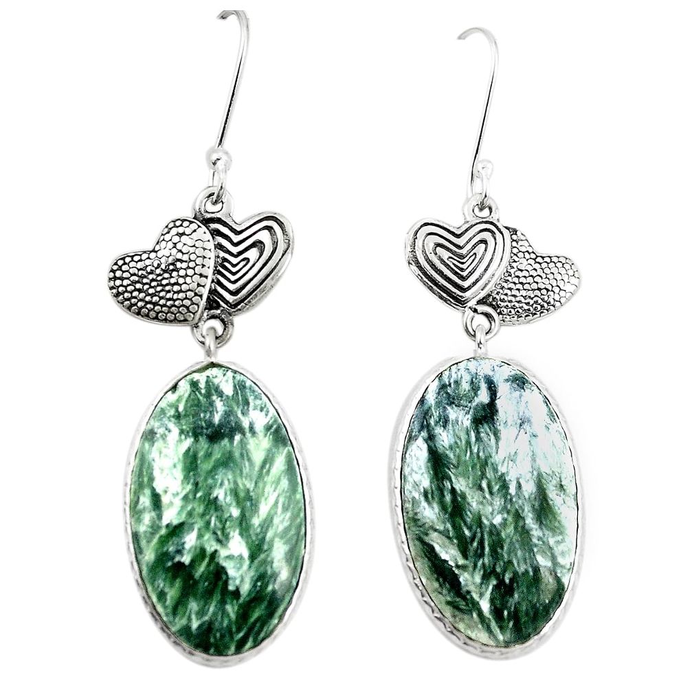 Natural green seraphinite (russian) 925 silver couple hearts earrings m39087