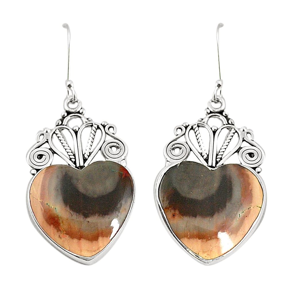 Natural brown imperial jasper 925 silver dangle earrings jewelry m39102