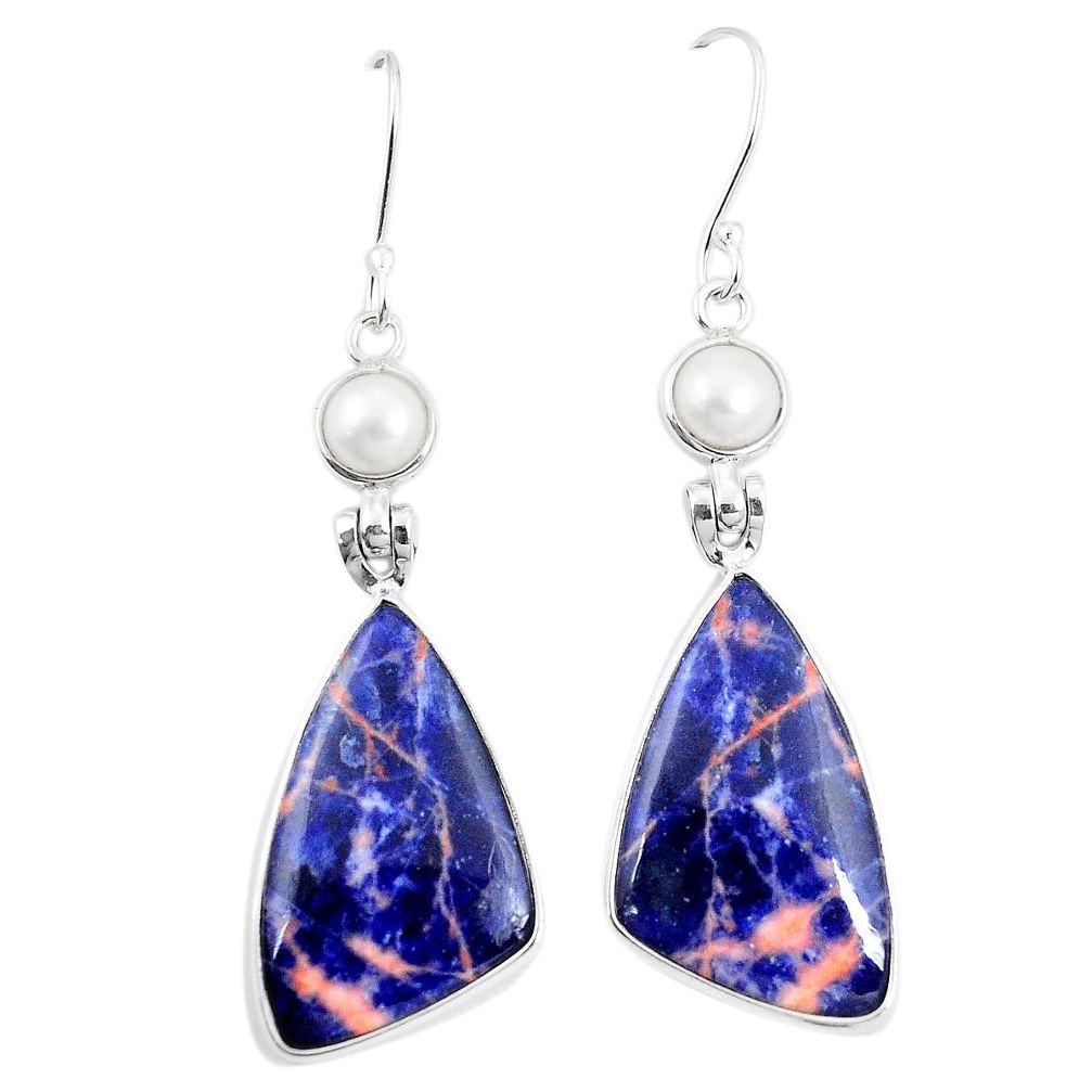 Natural orange sodalite pearl 925 silver dangle earrings jewelry m39130