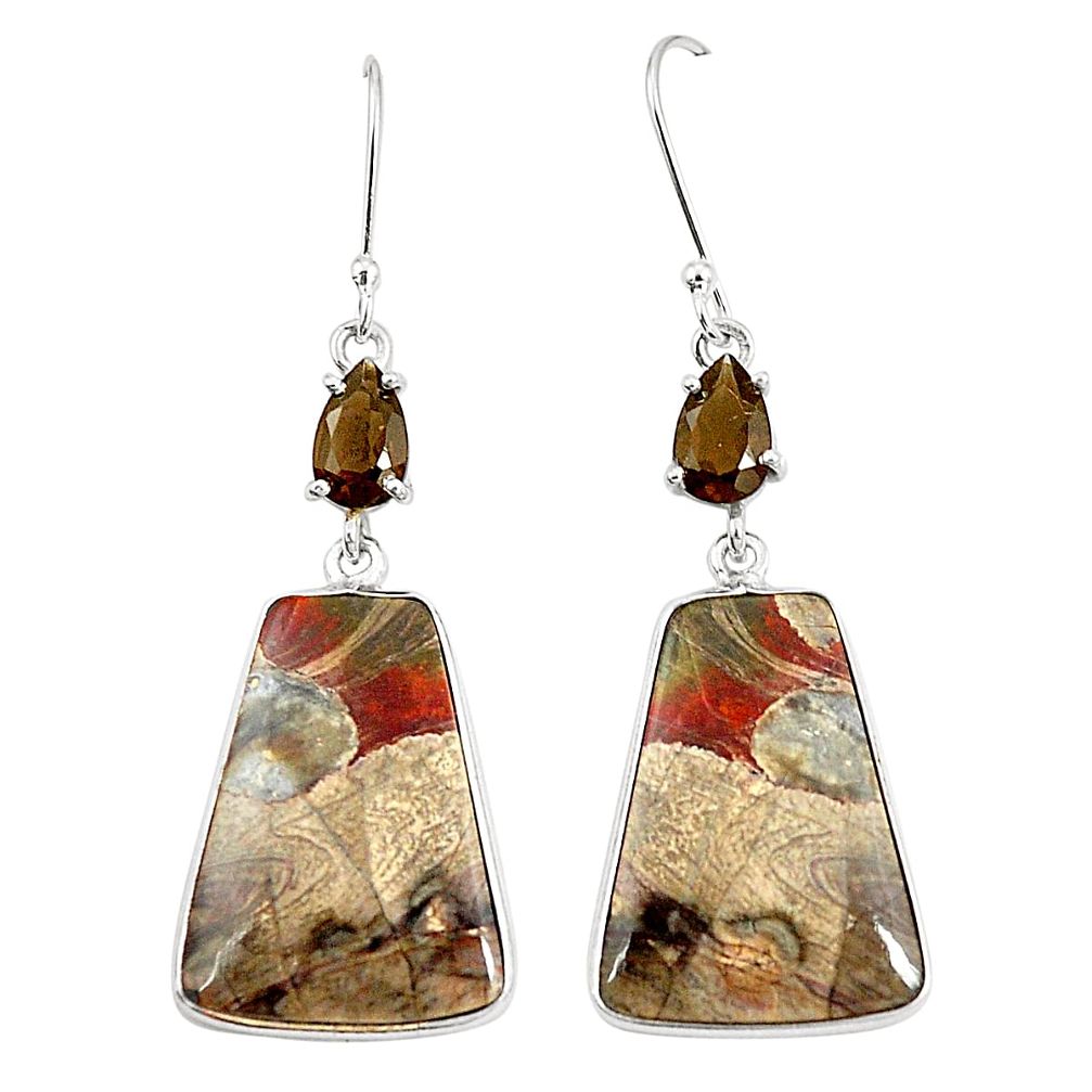 Natural brown mushroom rhyolite 925 silver dangle earrings jewelry m39143