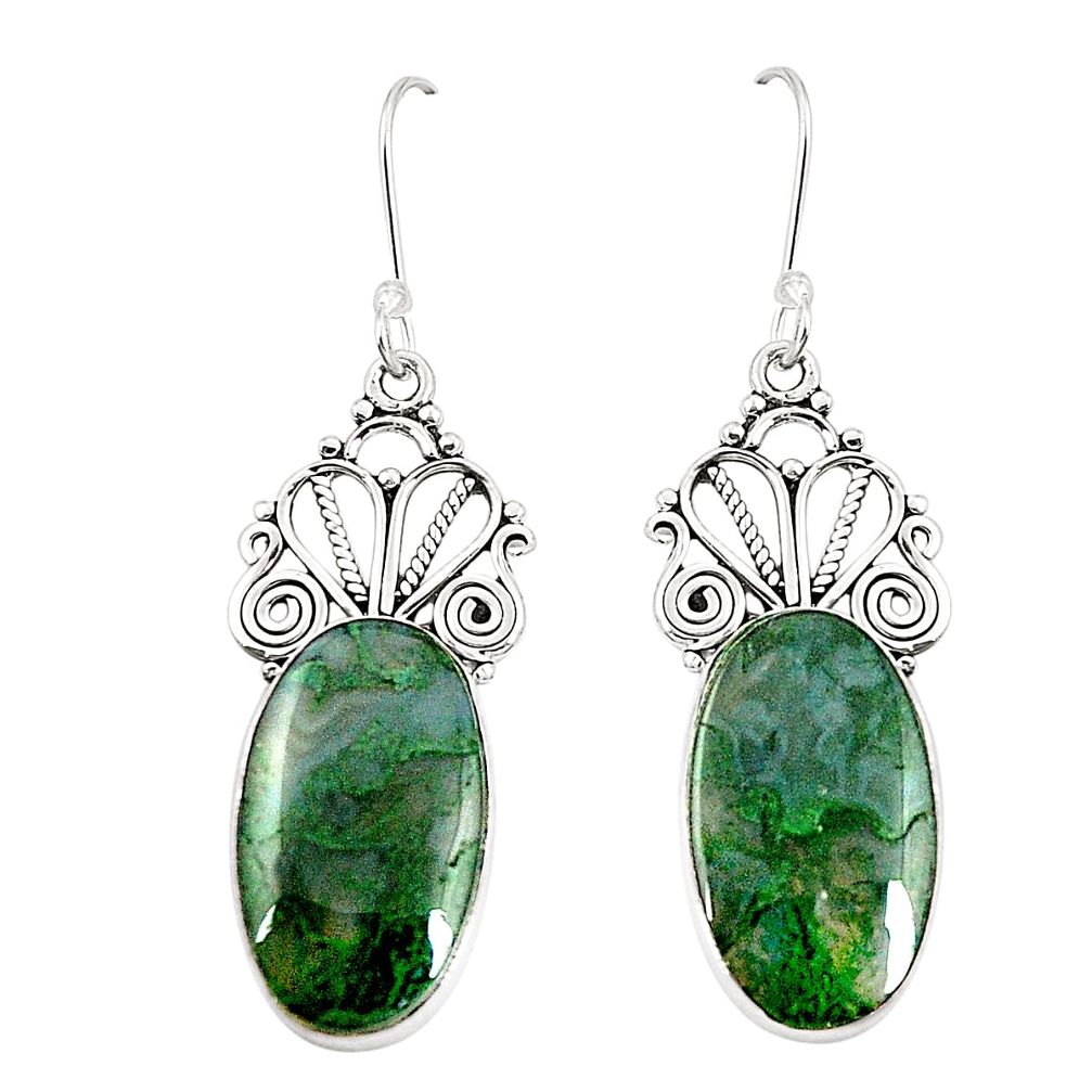 Natural green moss agate 925 sterling silver dangle earrings m39154
