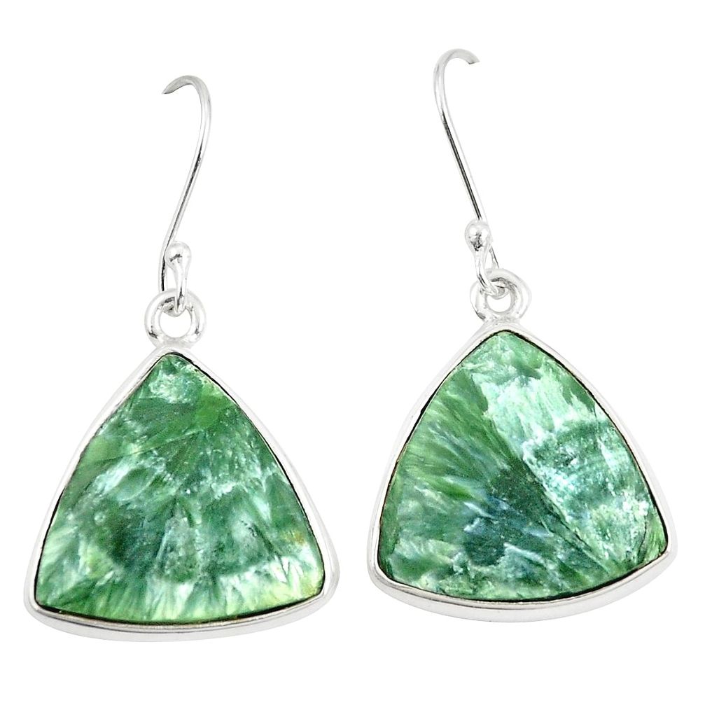 Natural green seraphinite (russian) 925 silver dangle earrings m39201