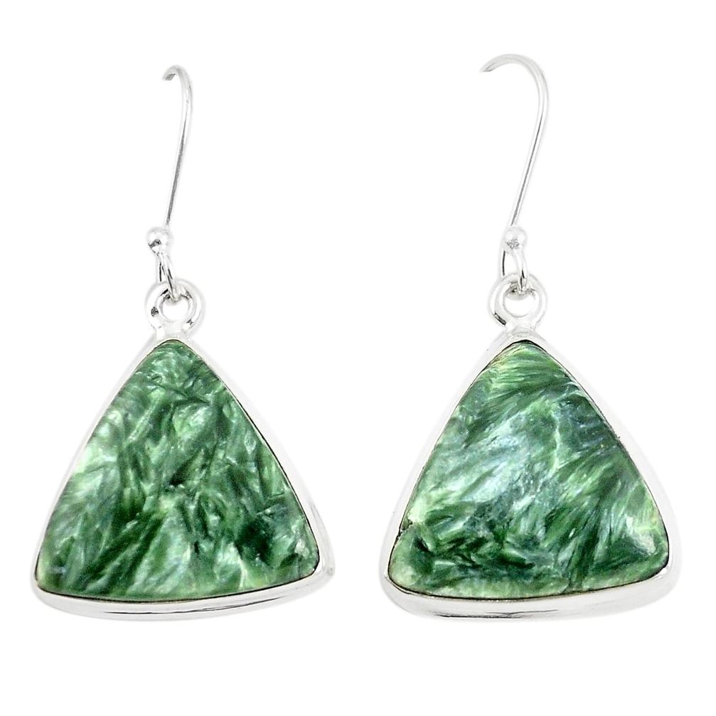 Natural green seraphinite (russian) 925 silver dangle earrings m39203