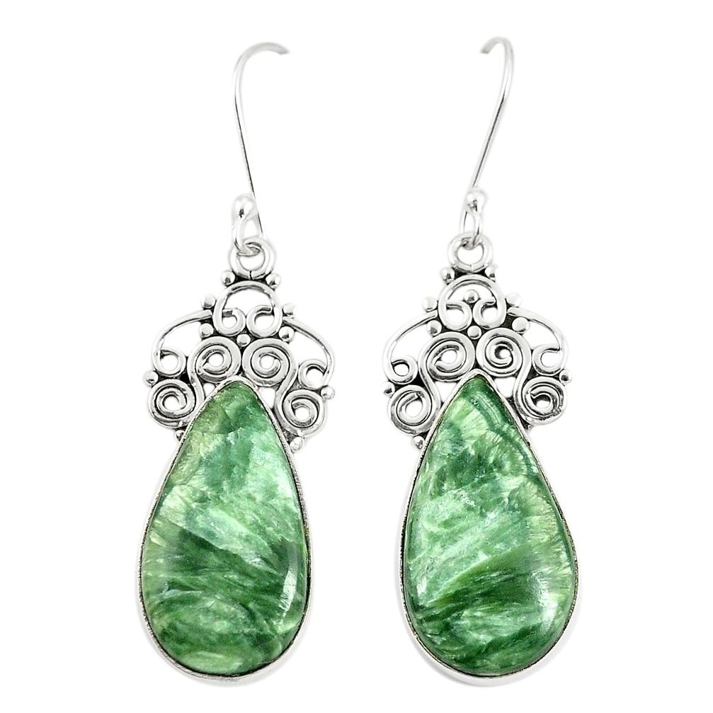 925 silver natural green seraphinite (russian) dangle earrings jewelry m39208