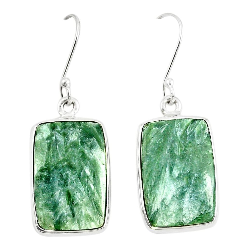 Natural green seraphinite (russian) 925 silver dangle earrings m39209