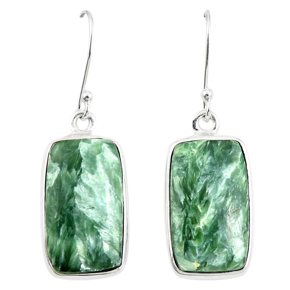 Natural green seraphinite (russian) 925 silver dangle earrings m39212