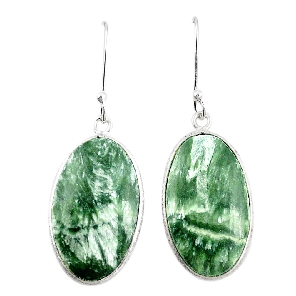 925 silver natural green seraphinite (russian) dangle earrings jewelry m39214